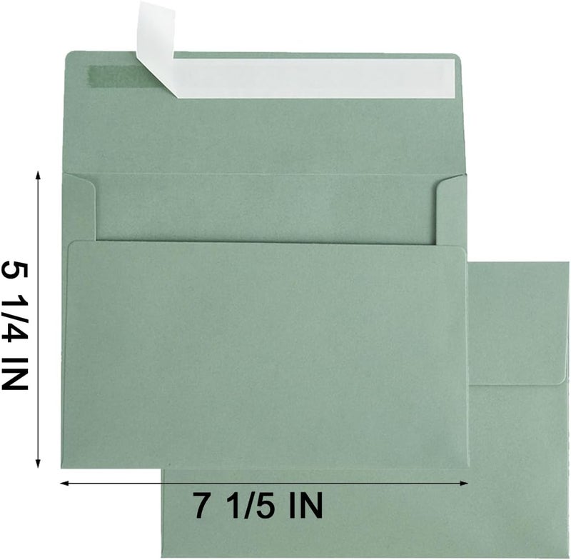 Wishop 50 Pack 5 x 7 Envelopes Colored Self Seal for Wedding, Party Invitations, Greeting Cards, Announcements, Photos, 5.24 x 7.21 Inches (Sage Green) - Image 2